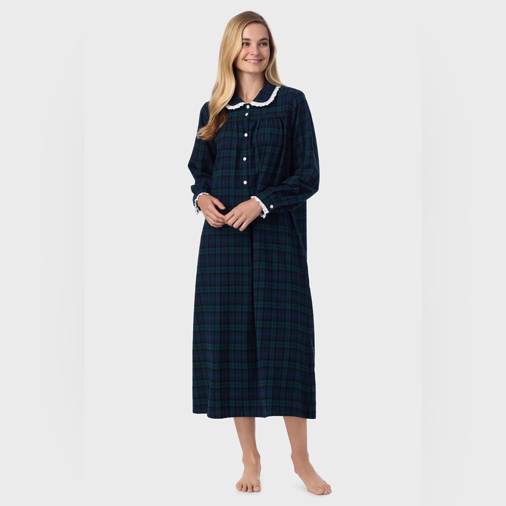 Lanz of Salzburg Black Watch Peterpan Flannel Gown Size M Sleepwear Nightgown